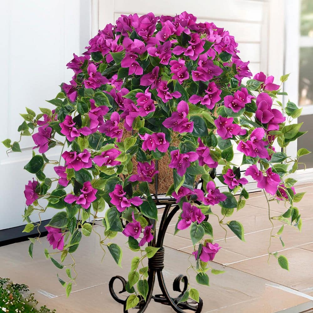 10 in. Purple Artificial Bougainvillea Silk Vine Flowers Hanging Basket