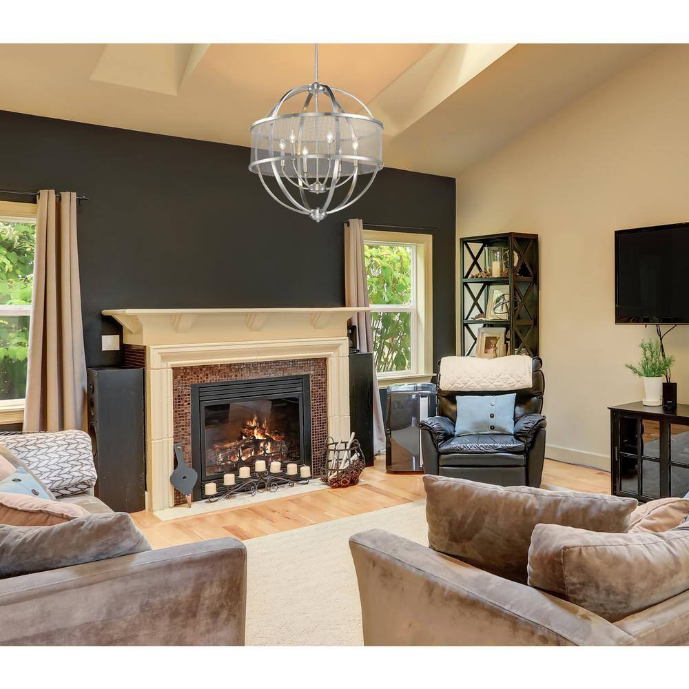 Contemporary Silver 6-Light Industrial-Chic Chandelier