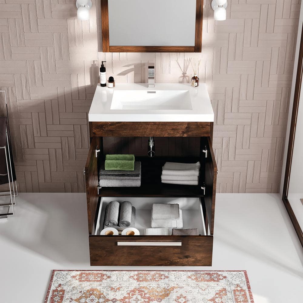 Lugano 24" Rosewood Bathroom Vanity with White Acrylic Top