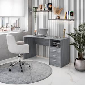 52 in. Rectangular Gray 3 Drawer Computer Desk with Built-In Storage