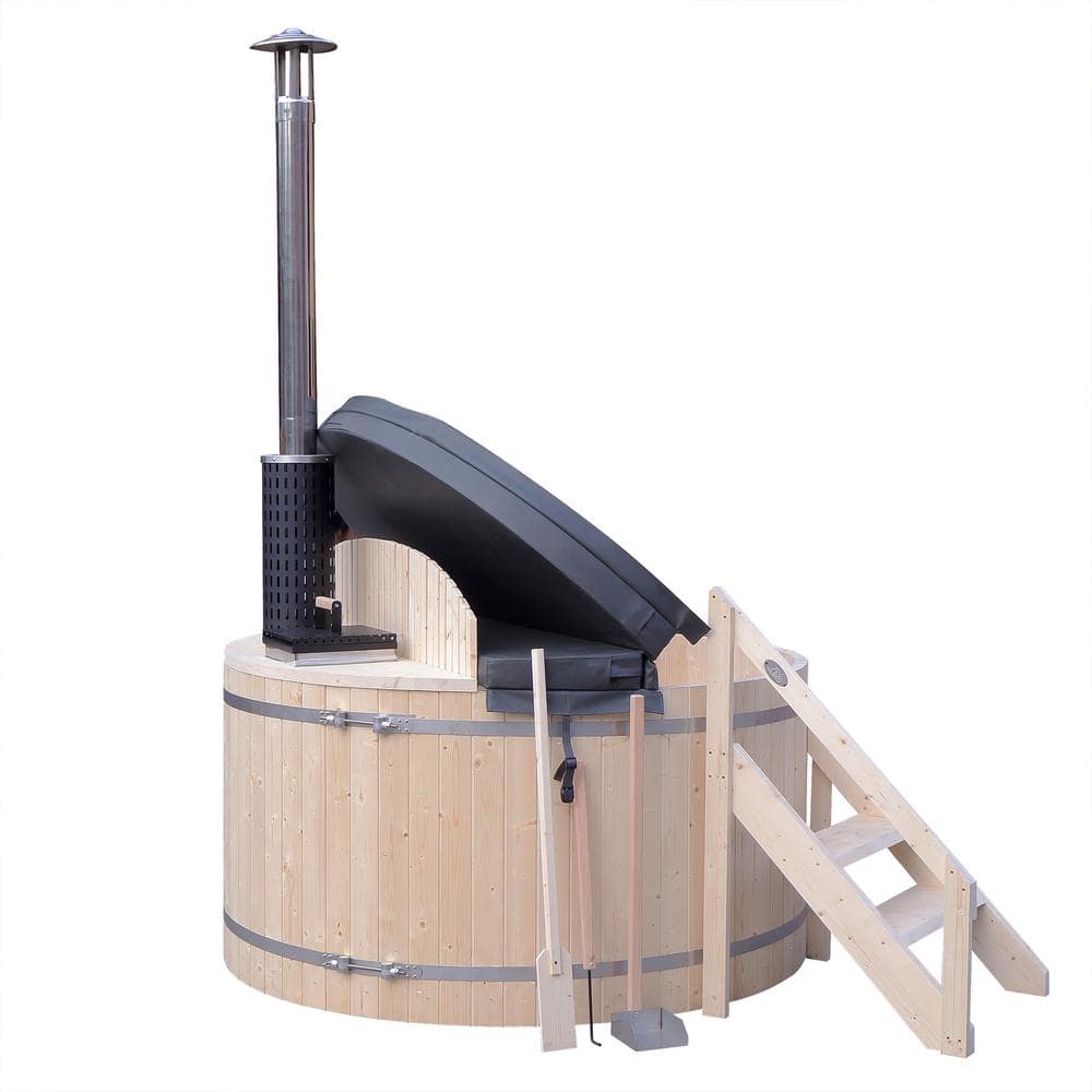 Round Pine Wood-Fired Hot Tub and Ice Bath with Internal Stove