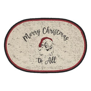 Jolly Ole Santa 13 in. x 19 in. Cream Red Black Jute Oval Placemat