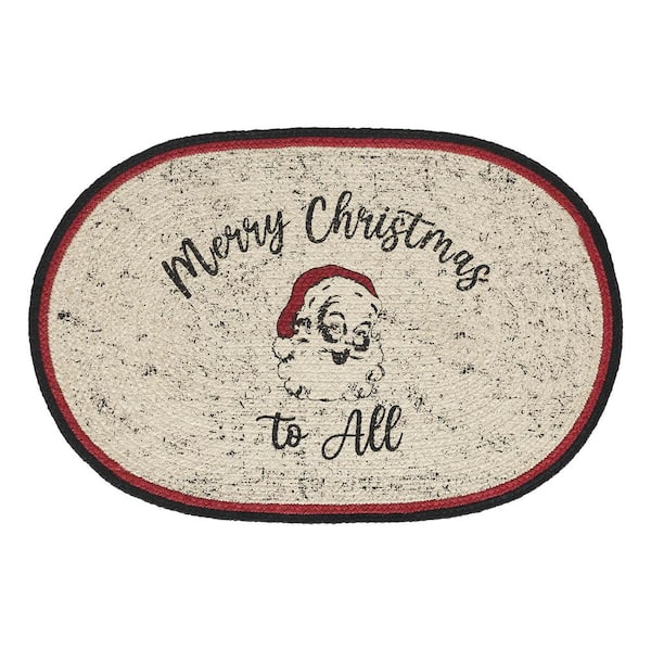 VHC Brands Jolly Ole Santa 13 in. x 19 in. Cream Red Black Jute Oval Placemat