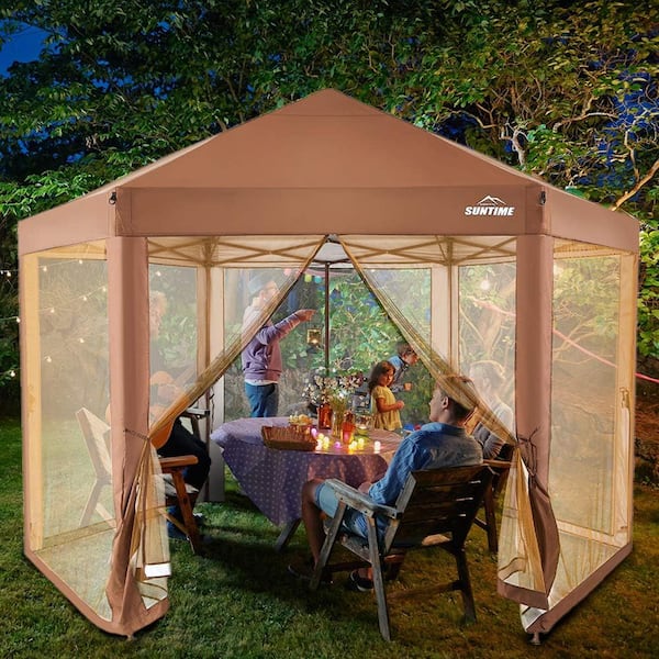 6.6 ft. x 9.2 ft. Brown Outdoor Instant Pop Up Hexagon Canopy with