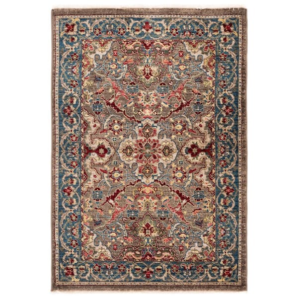 Kashan 3 ft. x 5 ft. Taupe/Blue Border Ornate Area Rug