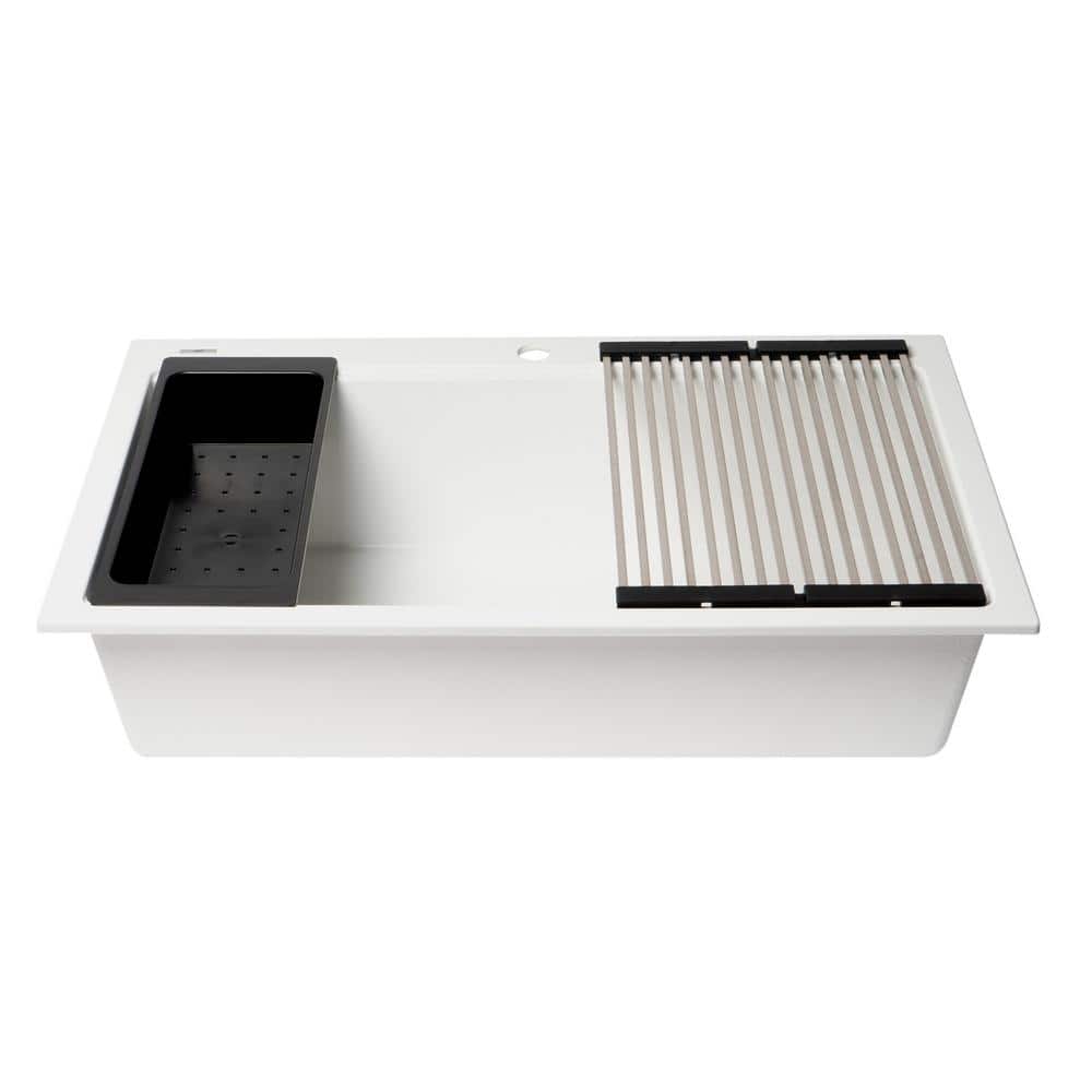 34'' White Granite Composite Single Bowl Drop-In Kitchen Sink