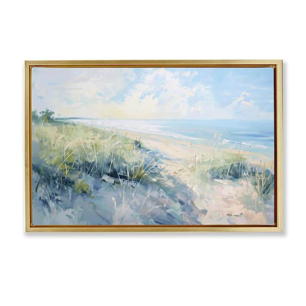 Sunny Day At The Coast by Gina Kelly Gold Floater Frame Coastal Graphic Art Print 21 in. x 31 in.