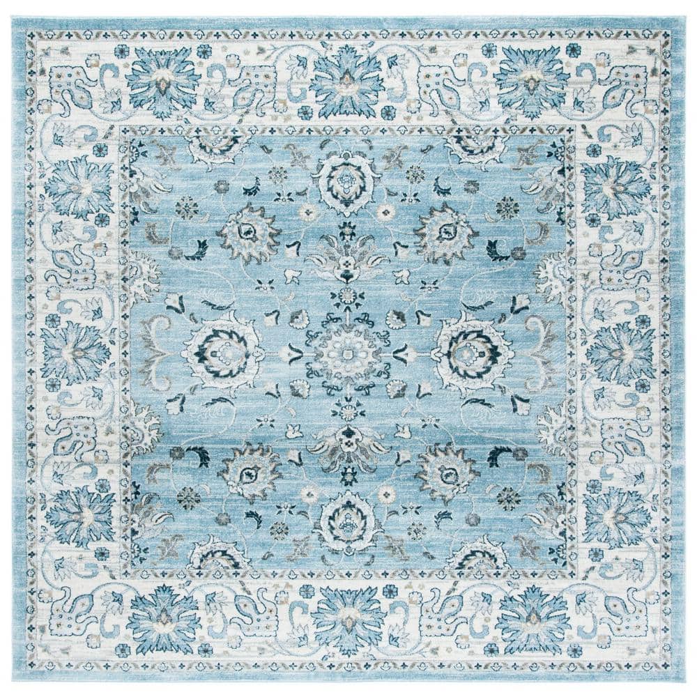 Isabella Light Blue/Cream 7 ft. x 7 ft. Square Floral Border Speckled Area Rug price history on PriceWatchPro