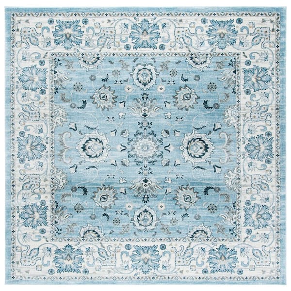 SAFAVIEH Isabella Light Blue/Cream 7 ft. x 7 ft. Square Floral Border Speckled Area Rug