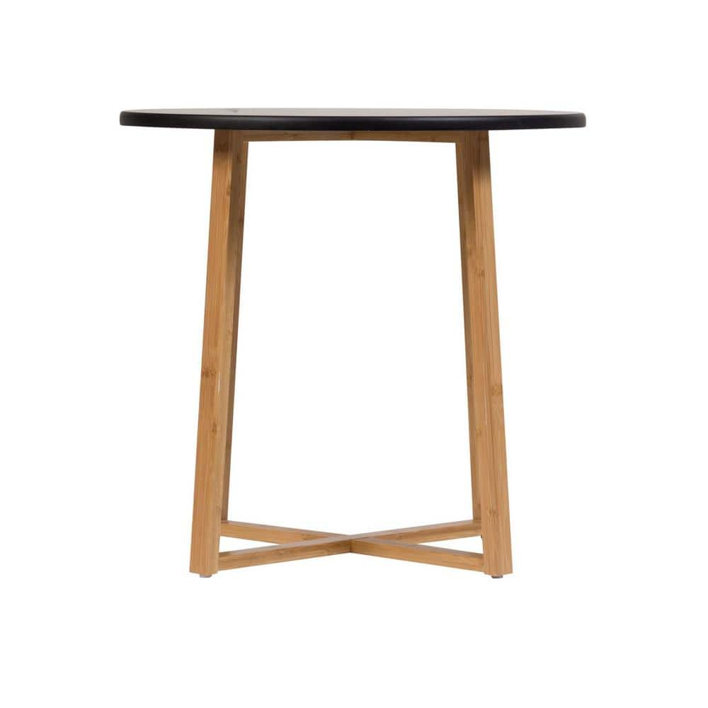 Black Round Bamboo Frame End Table with MDF Top