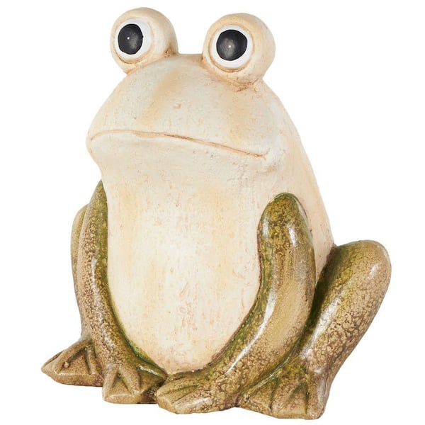 14 in. Magnesium Oxide Sitting Frog Garden Sculpture with Brown and Green Accents