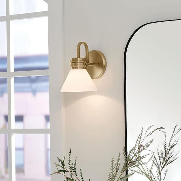 KICHLER Farum 9.5 in. 1-Light Champagne Bronze Bathroom Wall Sconce Light with Opal Glass Shade
