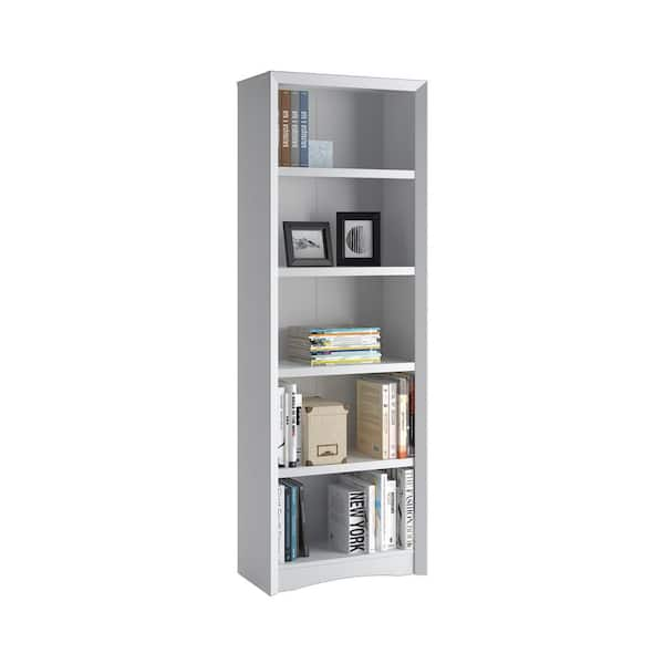 59 Adjustable 4 Shelf Quadra Bookcase Faux Woodgrain Finish White -  CorLiving