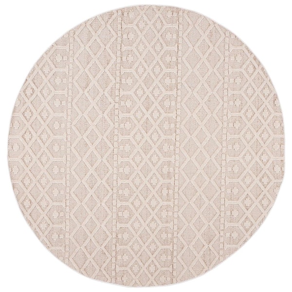 SAFAVIEH Global Beige/Ivory 7 ft. x 7 ft. Diamond Striped Indoor ...