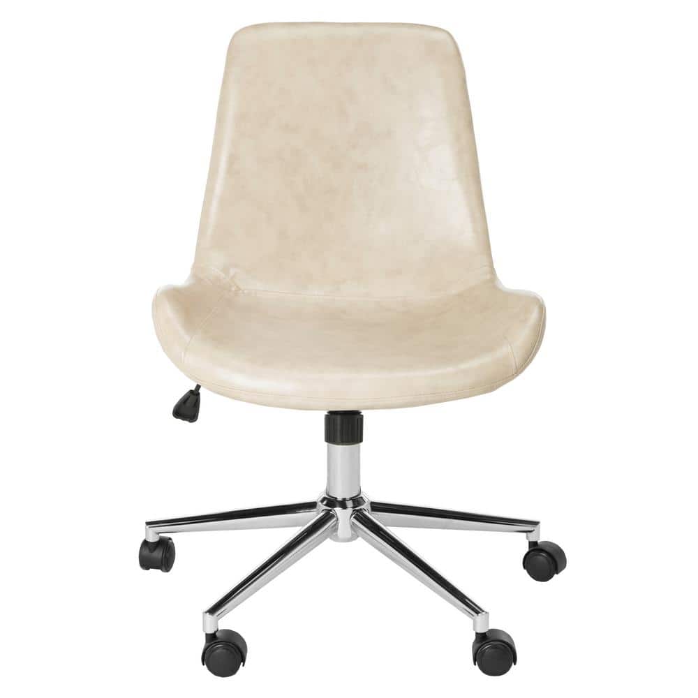 Beige Chrome Faux Leather Swivel Desk Chair