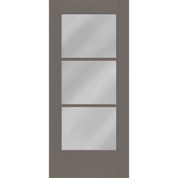 Steves & Sons Legacy 32 in. W. x 80 in. Universal Handing Icon 3 Lite Modern Clear Glass Kindling Fiberglass Front Door Slab
