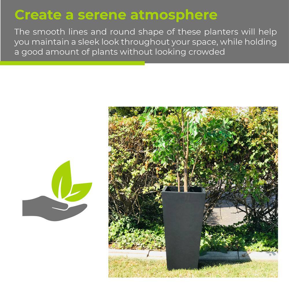 28" Black Lightweight Concrete Tall Tapered Planter