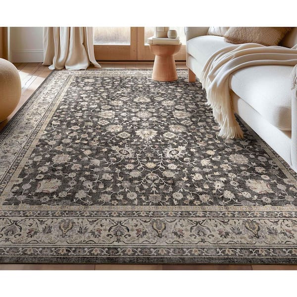 Asha Rome Vintage, Oriental Persian, Black 6 ft. x 9 ft. Area Rug