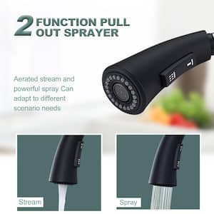 Single Handle Gooseneck Pull Down Sprayer Kitchen Faucet Stainless Steel with Soap Dispenser in Matte Black