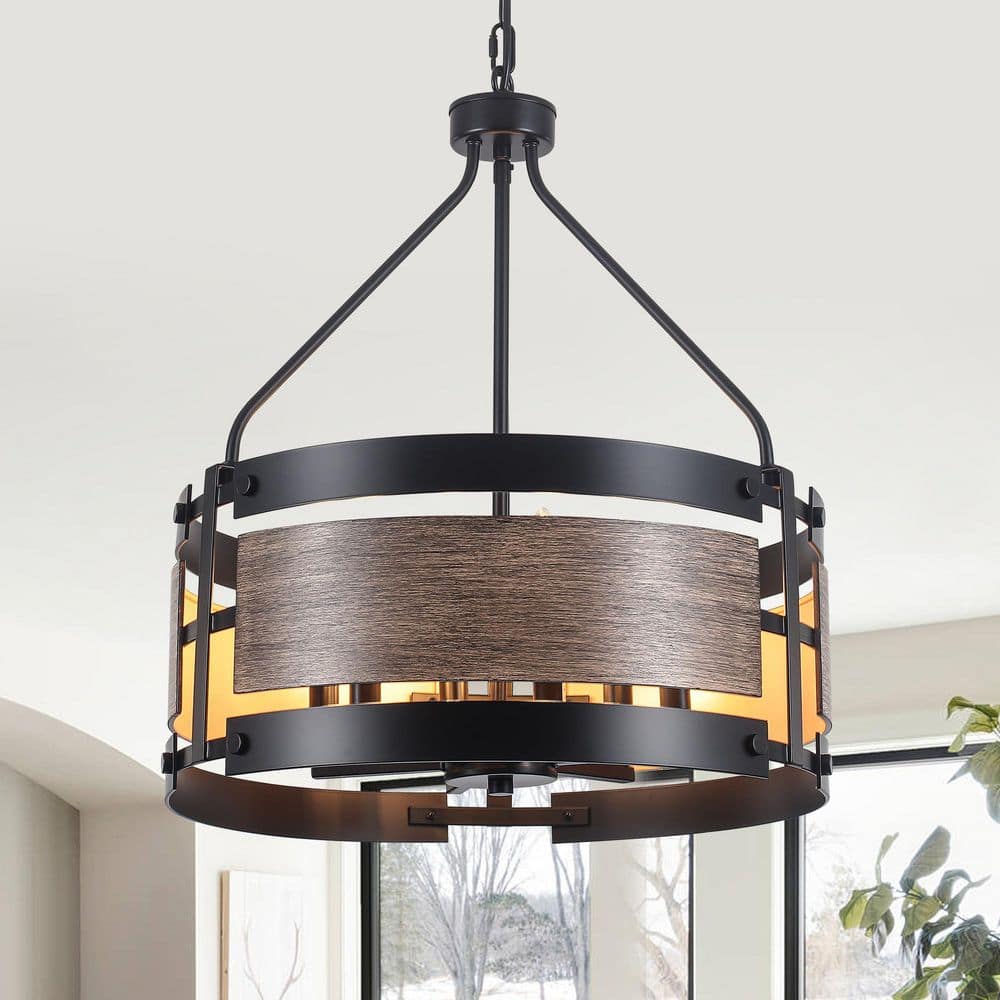 ZJVAIVE 6-Light Black and Imitation Wood Grain Kitchen Island ...