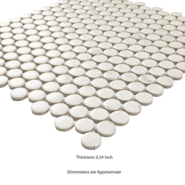 Carrara Penny Round 12 in. x 12 in. x 6mm Matte Porcelain Mesh-Mounted Mosaic Tile (14.4 sq. ft./Case)