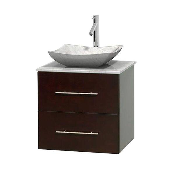 Wyndham Collection Centra 24 in. Vanity in Espresso with Marble Vanity Top in Carrara White and Sink