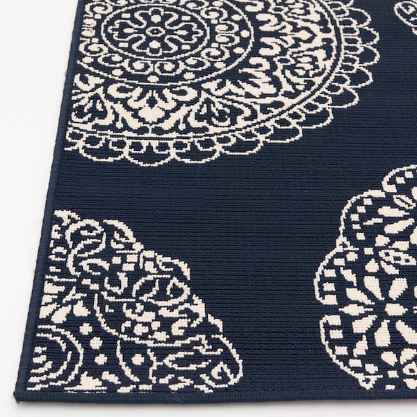 Fantasia Blue/Ivory 6 ft. 7 in. x 9 ft. 6 in. Medallion Polypropylene Indoor/Outdoor Area Rug
