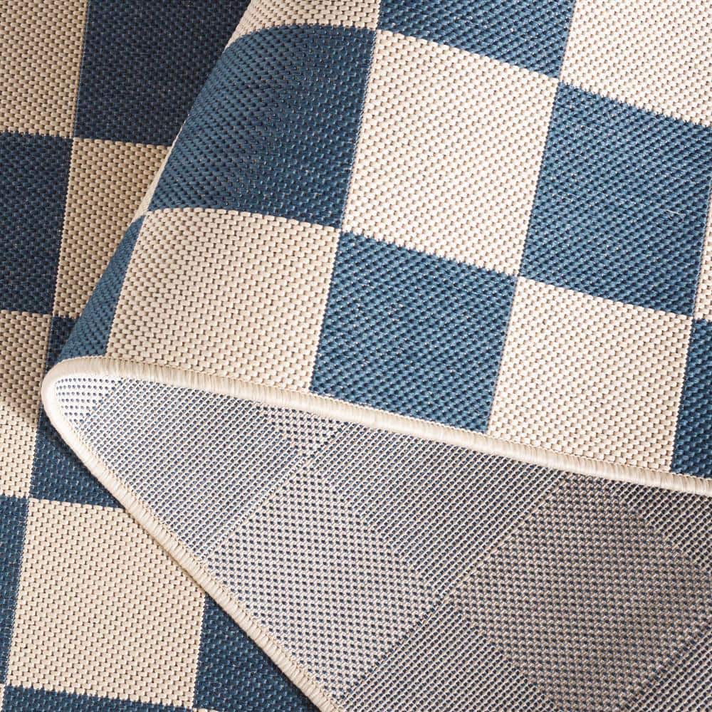 Blue and Beige Checkered Indoor/Outdoor Area Rug 4' x 5'7"