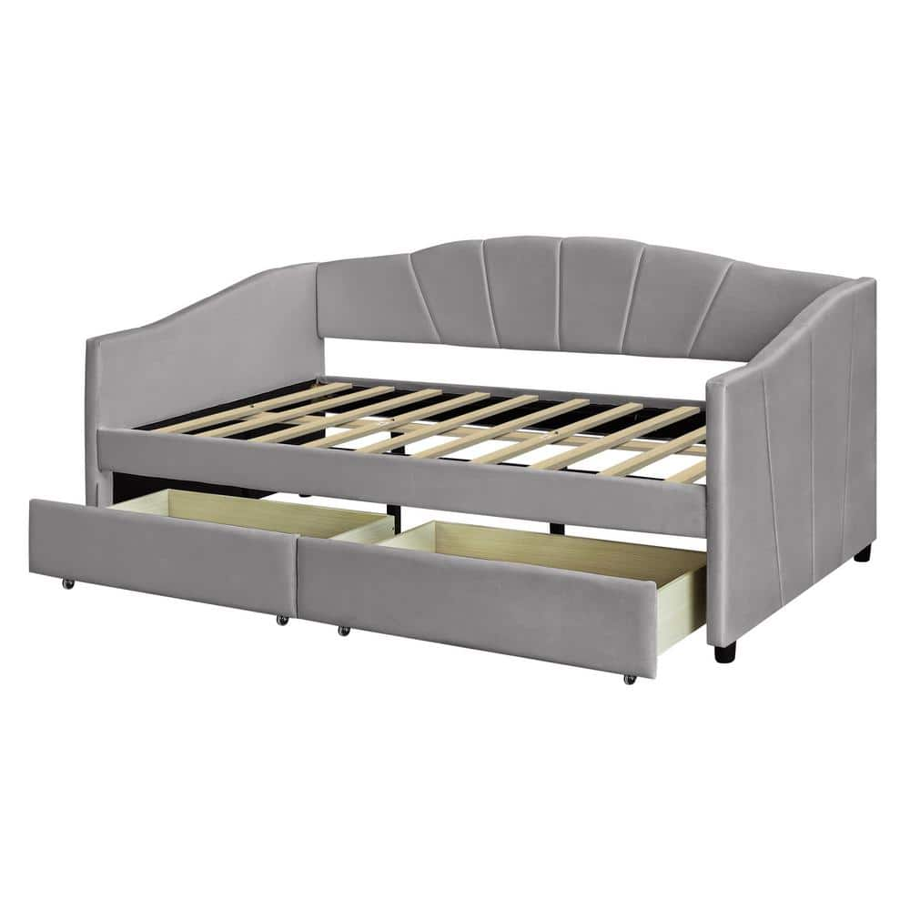 URTR Gray Twin Daybed with 2-Drawers, Velvet Upholstered Twin Size ...