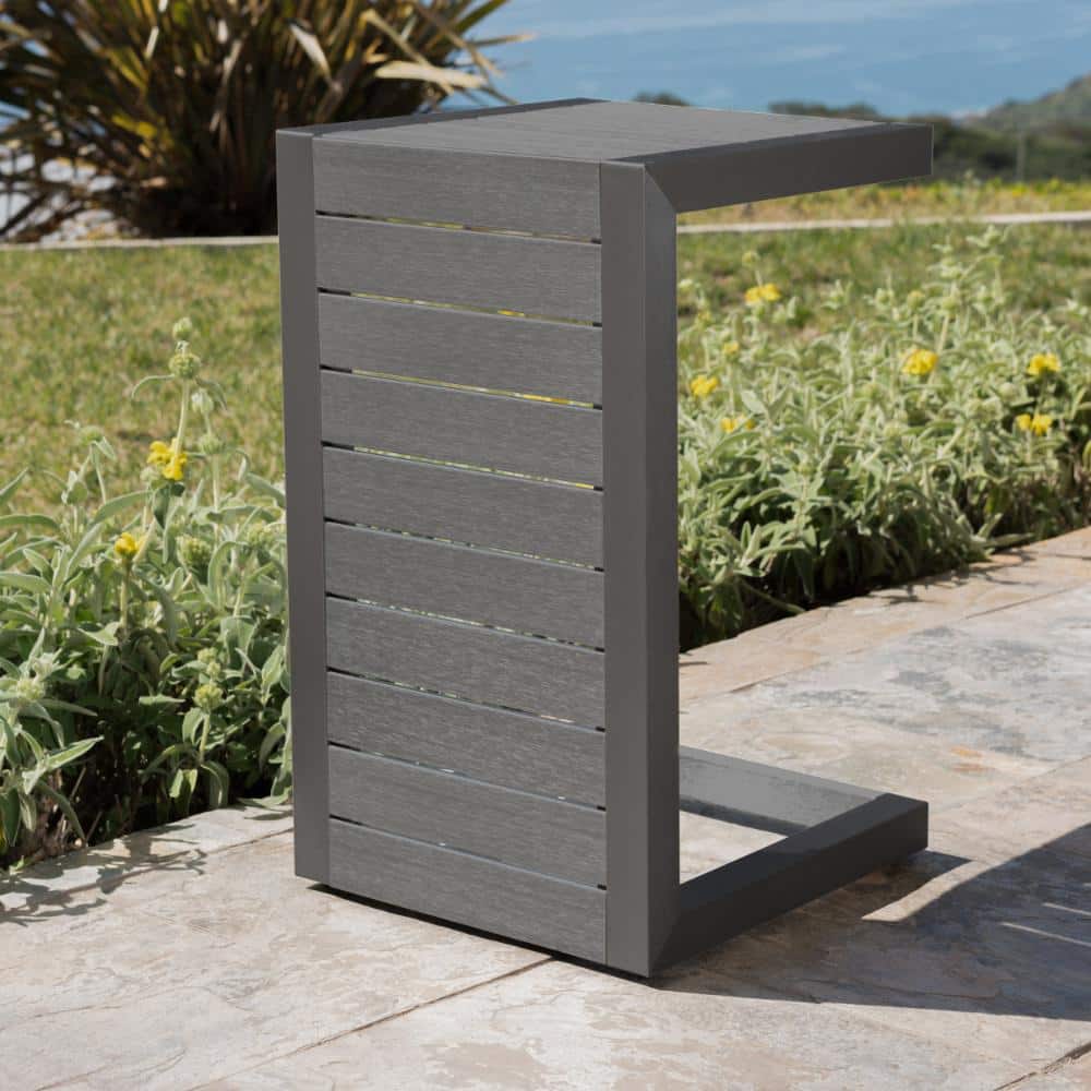 14.5 in. W Grey Aluminum C-Shaped Outdoor Patio Side Table with Slatted Design price history on PriceWatchPro