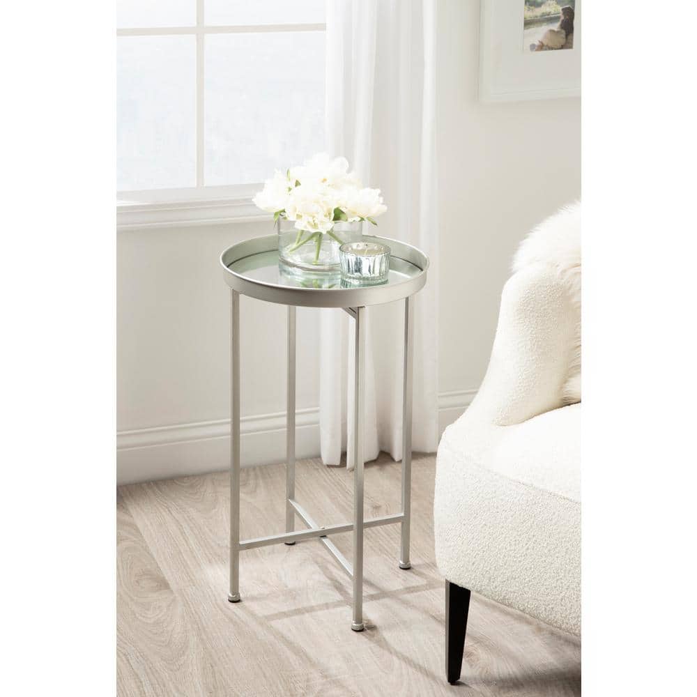 Celia Silver Foldable Iron and Glass Side Table