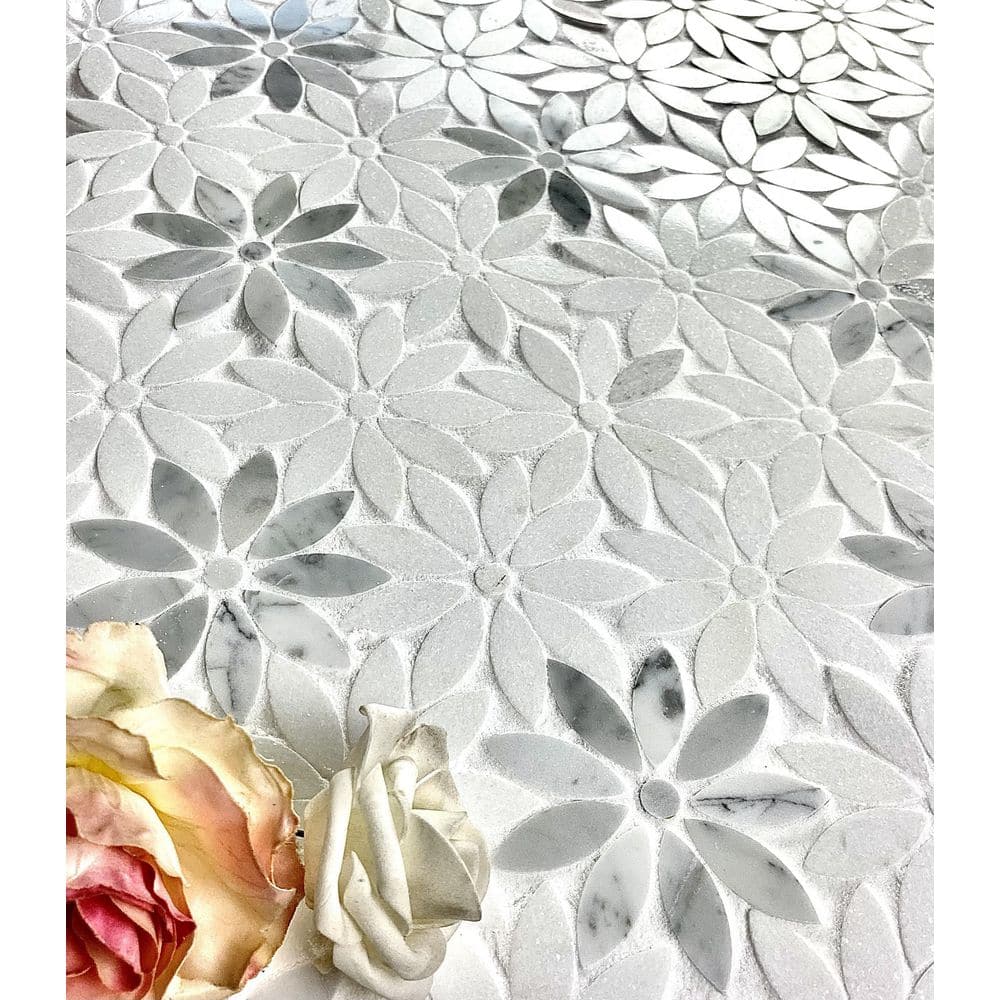 Tuscany 12x12 Beige Marble Floral Mosaic Tile