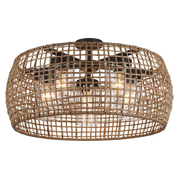 Golden Lighting Piper 5-Light Natural Black Outdoor Semi-Flush Mount Light with Maple All Weather Wicker Shade