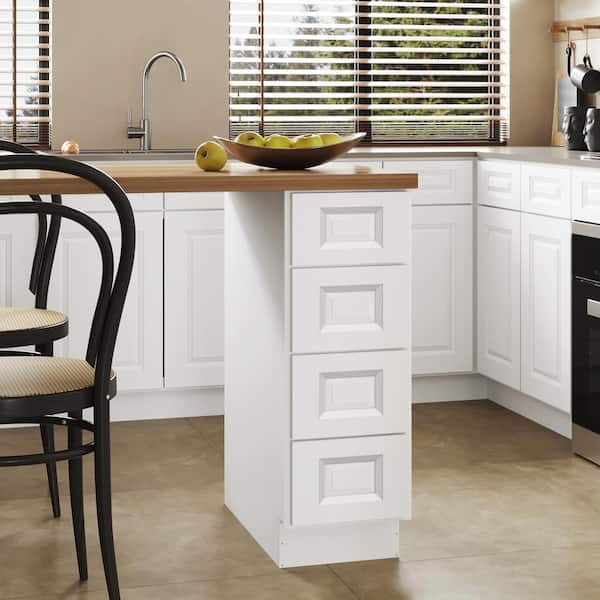 Hausvita 12 in. W x 24 in. D x 34.5 in. H in Traditional White Plywood Ready to Assemble Kitchen Base Cabinet with 4 Drawers