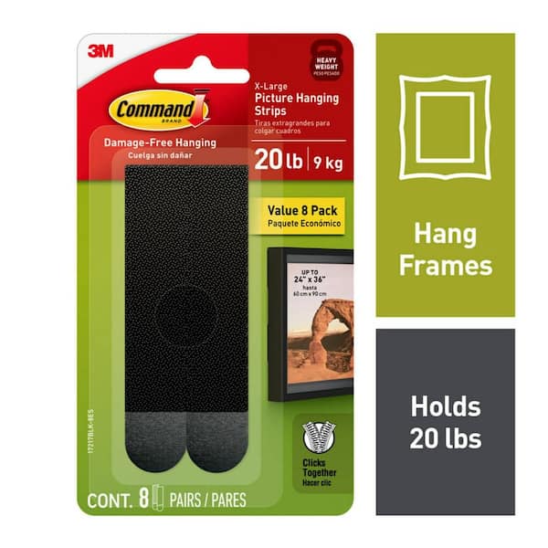 Command 20 lbs. Black Picture Hanging Strips (16-Pack) (16-Pairs of Strips)  17217BLK-8ES - The Home Depot