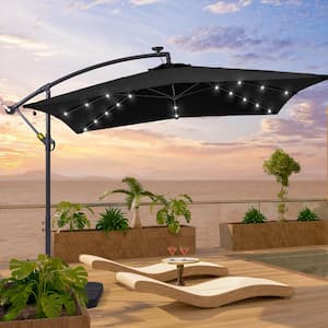 8.2 ft. x 8.2 ft. Patio Offset Cantilever Umbrella With LED Lights, Rectangular Canopy, Steel Pole and Ribs in Black