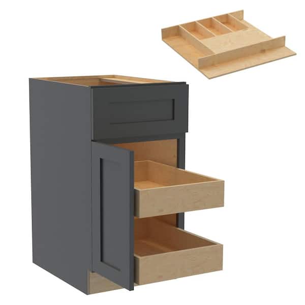 Home Decorators Collection Newport 18 in. W x 24 in. D x 34.5 in. H Assembled Plywood Base Kitchen Cabinet in Deep Onyx with 2ROT Cutlery RH