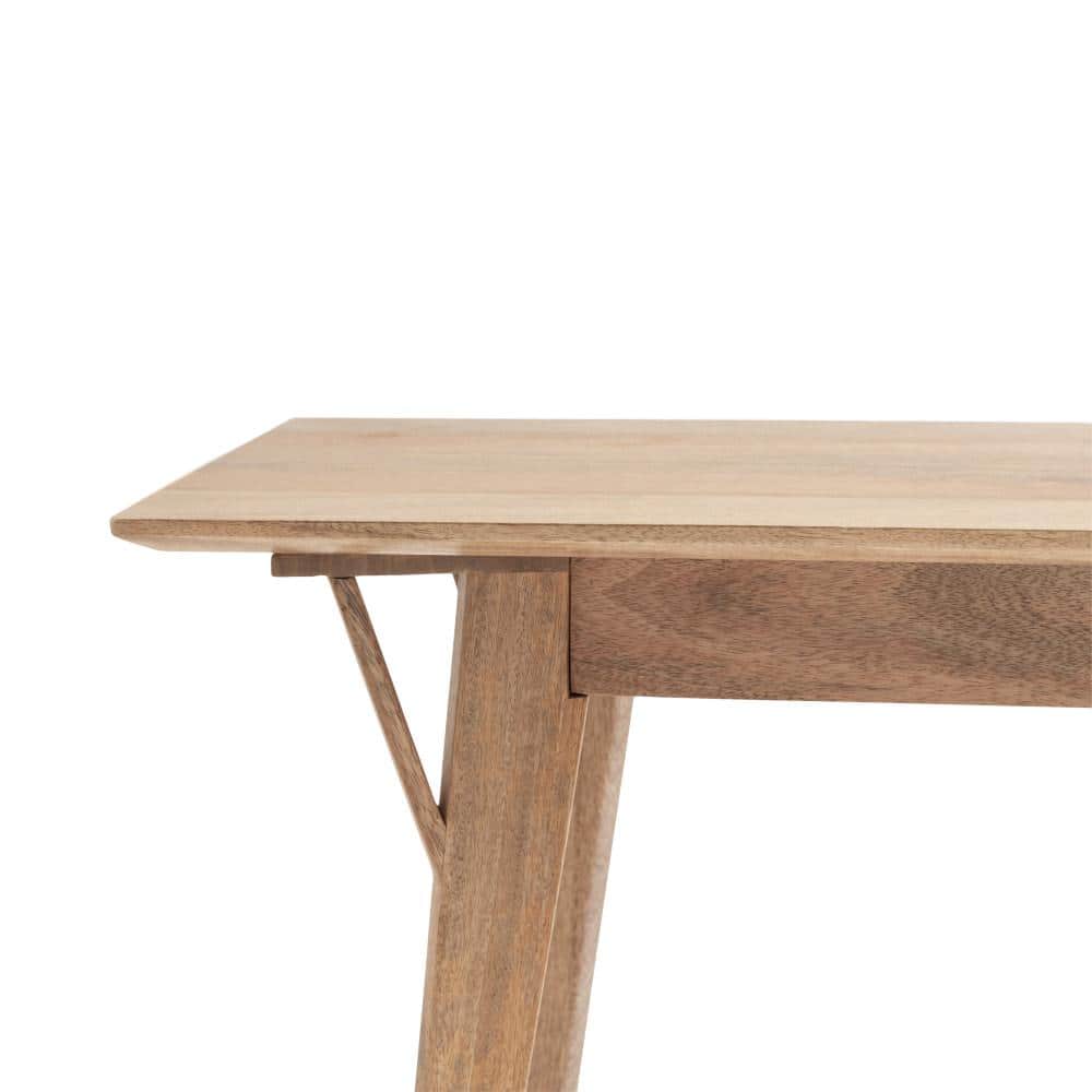 Natural Mango Wood Mid-Century Modern Bench with Storage