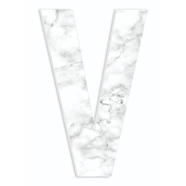 The Stupell Home Decor Collection 12 in. x 18 in. "Modern White and Grey Marble Patterned Initial V" by Artist Daphne Polselli Wood Wall Art