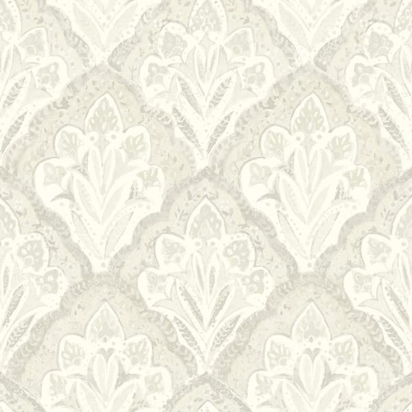 Chesapeake Mimir Quilted Damask White Prepasted Non Woven Wallpaper Sample