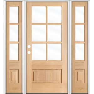 64 in. x 80 in. Farmhouse RH 3/4 Lite Clear Glass Unfinished Douglas Fir Prehung Front Door with DSL