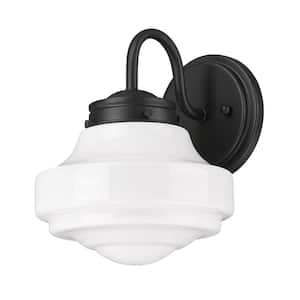 Ingalls 1-Light Matte Black and Vintage Milk Glass Wall Sconce