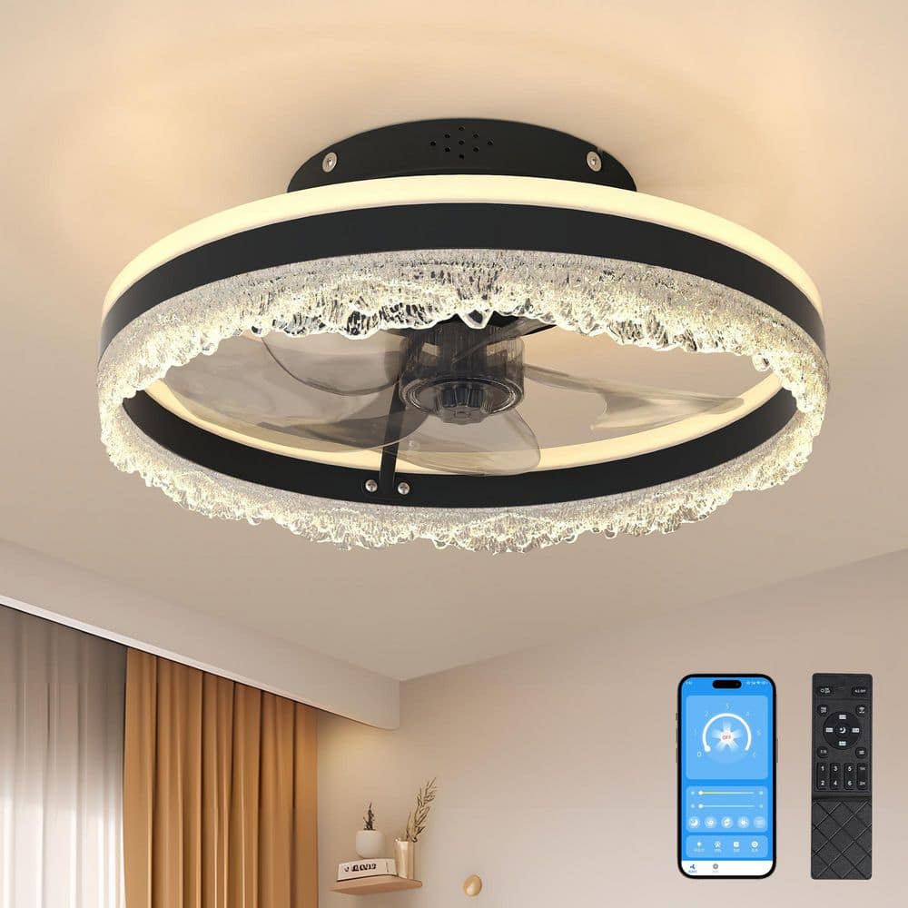 16 in. Indoor Crystal Black Ceiling Fan with Integrrated LED Light Low Profile Fandelier Adjustable Color Temperature price history on PriceWatchPro