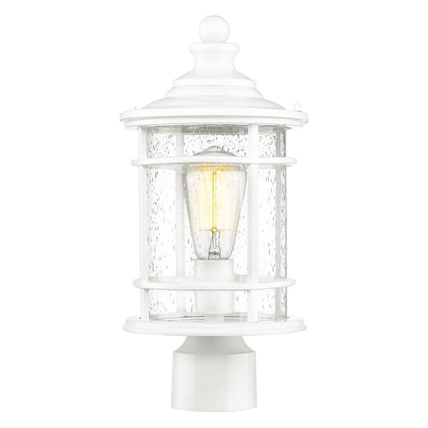 JAZAVA 1 Light White Aluminum Hardwired Outdoor Weather Resistant Post Light Set with No Bulb Included
