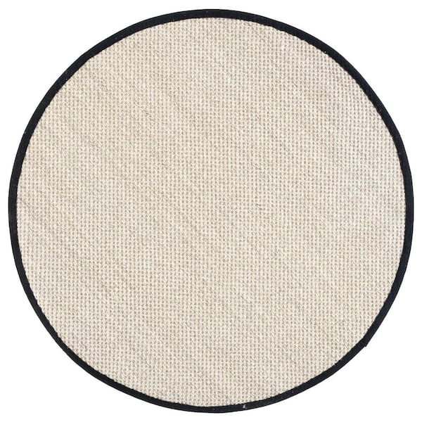 Natural Fiber 3 ft. x 3 ft. Round Marble/Black Woven Border Area Rug