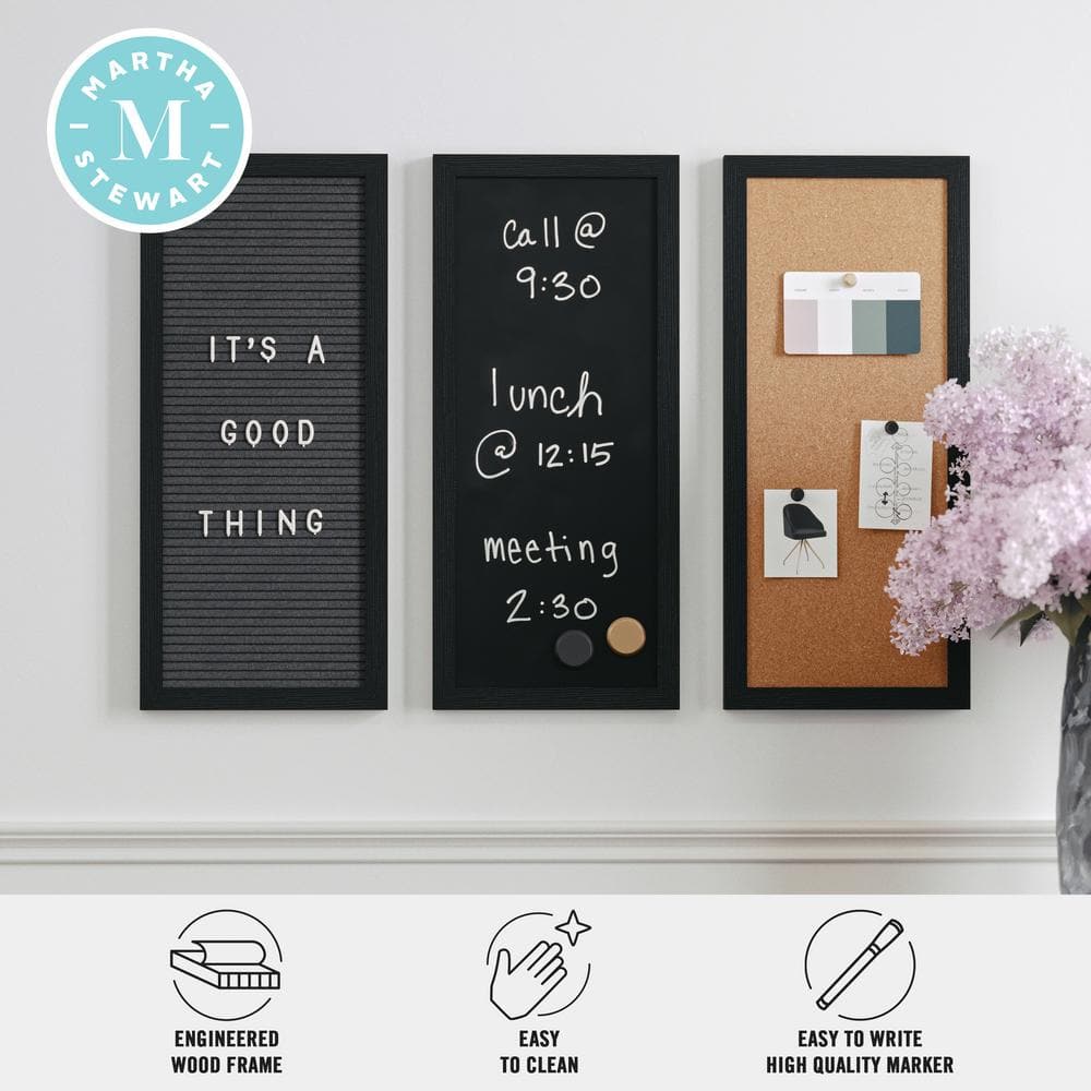 Black Woodgrain Cork, Chalk, and Letter Board Set