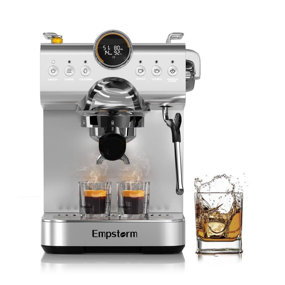 20-Bar 2-Cups Hot and Cold Brew Espresso Machine and Cappuccino Maker with Built-in Thermometer and Milk Frother in Gray