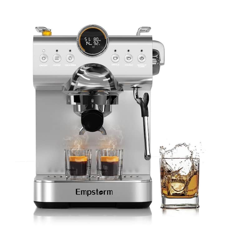JEREMY CASS 20-Bar 2-Cups Hot and Cold Brew Espresso Machine and Cappuccino Maker with Built-in Thermometer and Milk Frother in Gray