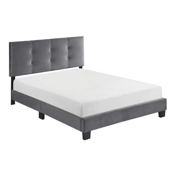 Lazzara Roweena Gray Wood Frame Full Velvet Upholstered Platform Bed