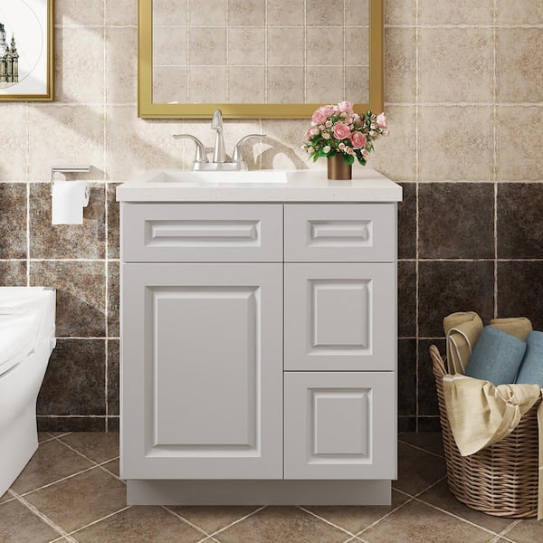 30 in. W x 21 in. D x 34.5 in. H in Traditional Dove Plywood Ready to Assemble Floor Vanity Sink Base Kitchen Cabinet